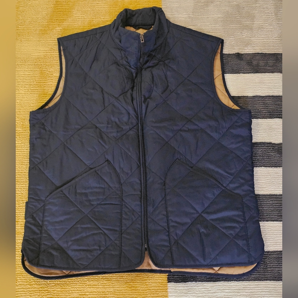 J. Crew Quilted Reversible Vest in Navy and Tan
